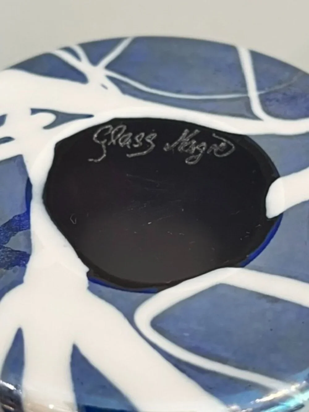 Glass Magic Blue Iridescent Art Glass Pulled Stripe 9.5